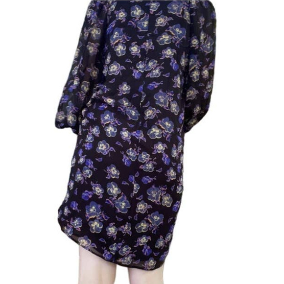 Ganni Floral Georgette Long Sleeve Shift Mini Dress Multicolor‎ Size 36 - Picture 9 of 11